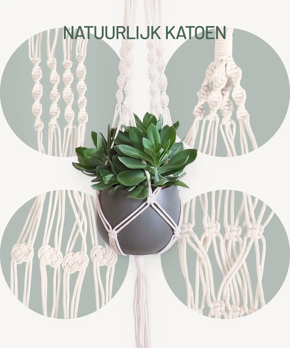 Gadgy Plantenhanger Macramé 3 Stuks - Luxe Gevlochten Touw Katoen - Plantenpot Ophangen - Hangpot 6 Gadgy Plantenhanger Macramé 3 Stuks - Luxe Gevlochten Touw Katoen - Plantenpot Ophangen - Hangpot - Afbeelding 4