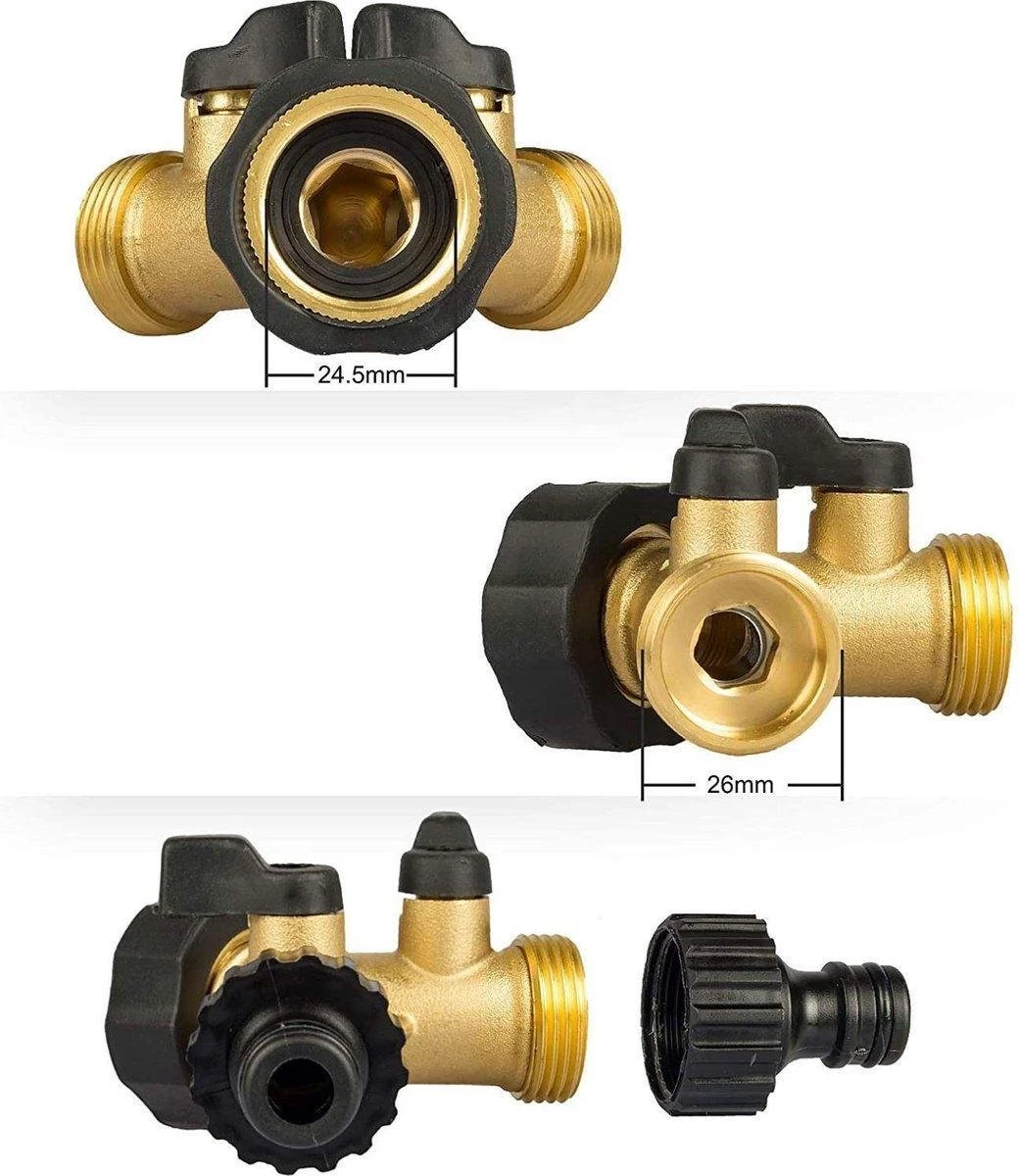 Merkloos Y Stuk Kraan - Kraan Splitter - Waterverdeler - Buitenkraan - Waterverdeler 2 Weg – Messing 4 Merkloos Y Stuk Kraan - Kraan Splitter - Waterverdeler - Buitenkraan - Waterverdeler 2 Weg – Messing - Afbeelding 2