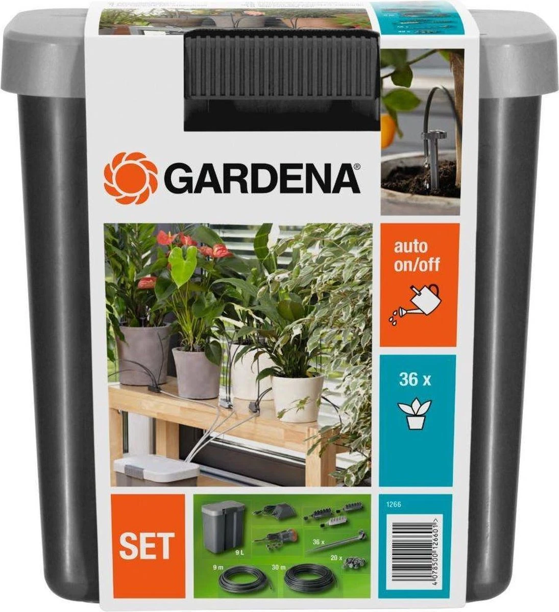 GARDENA Vakantiebewateringsset Duppelsysteem - Geschikt Voor 36 Potplanten - Incl. 9l Vat 3 GARDENA Vakantiebewateringsset Duppelsysteem - Geschikt Voor 36 Potplanten - Incl. 9l Vat