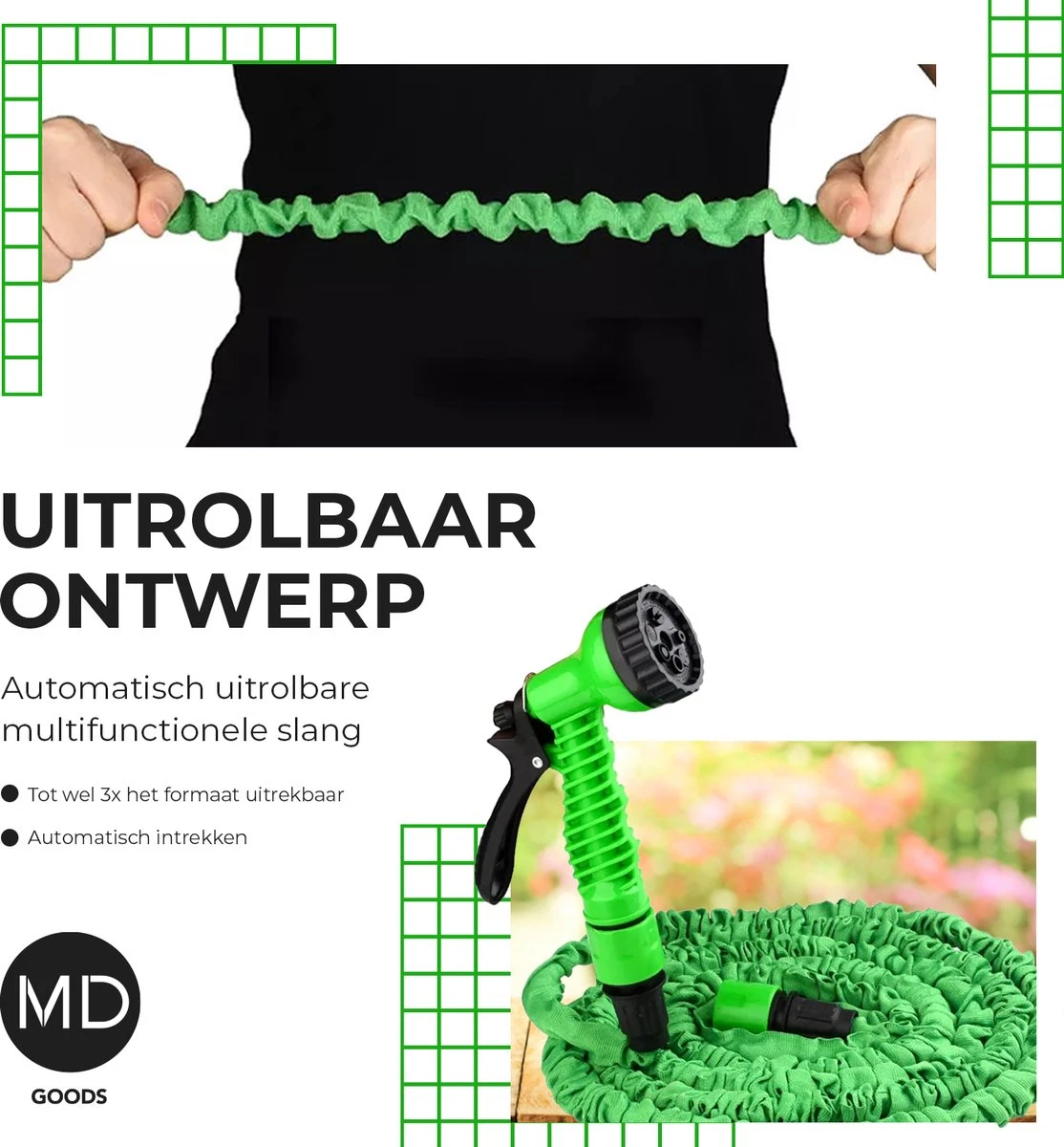 Uitrekbare Tuinslang Tot 15 Meter Van MD-goods ® - Tuinsproeier - Tuin Besproeien - Waterslang - Sproeikop - Groen - Flexibel Elastisch 7 Uitrekbare Tuinslang Tot 15 Meter Van MD-goods ® - Tuinsproeier - Tuin Besproeien - Waterslang - Sproeikop - Groen - Flexibel Elastisch - Afbeelding 5