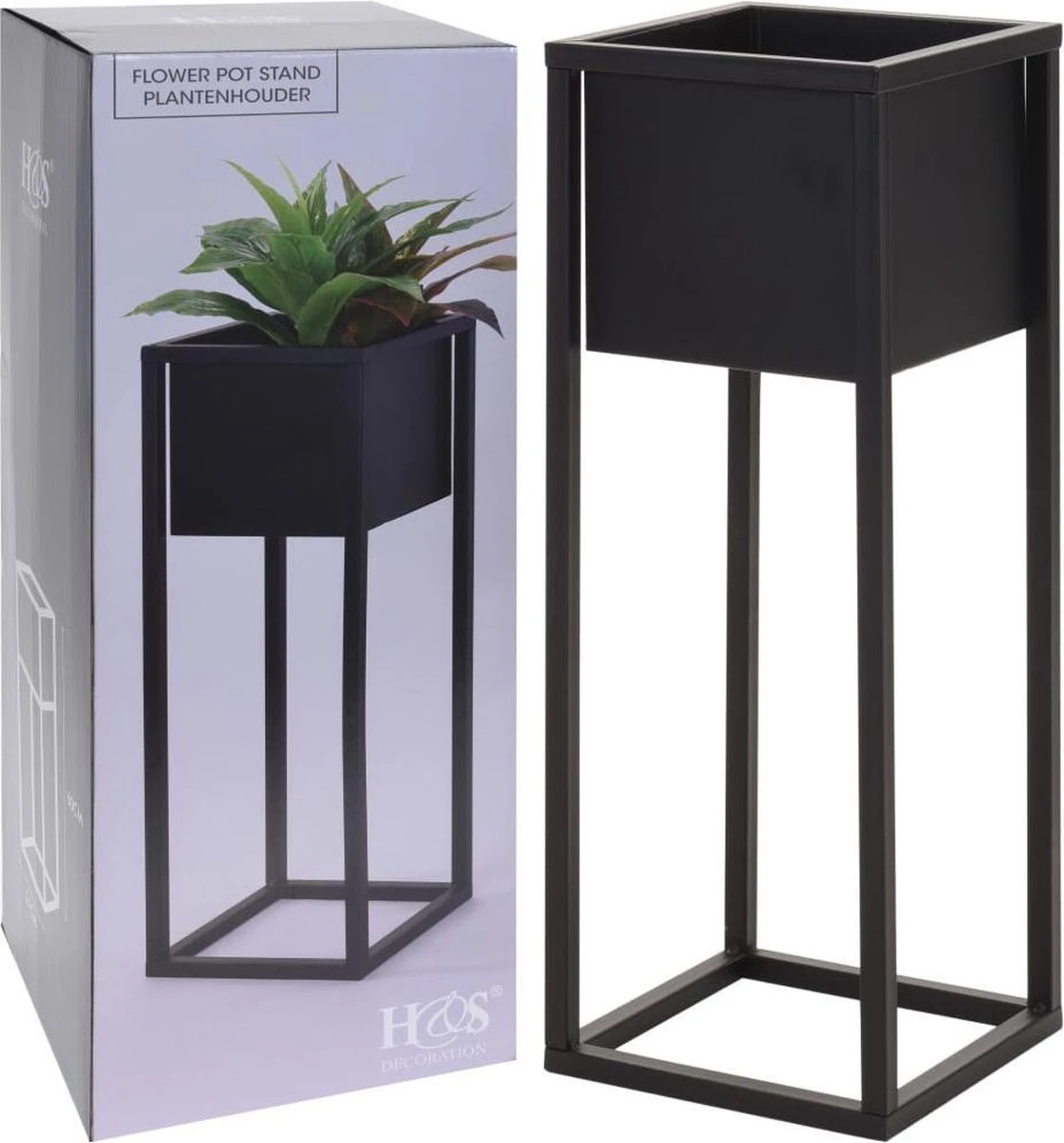 H&S Collection Home&Styling Bloempot Op Standaard 60 Cm Metaal Zwart 3 H&S Collection Home&Styling Bloempot Op Standaard 60 Cm Metaal Zwart