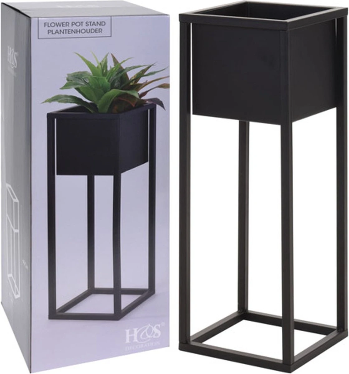 H&S Collection Home&Styling Bloempot Op Standaard 60 Cm Metaal Zwart 4 H&S Collection Home&Styling Bloempot Op Standaard 60 Cm Metaal Zwart - Afbeelding 2