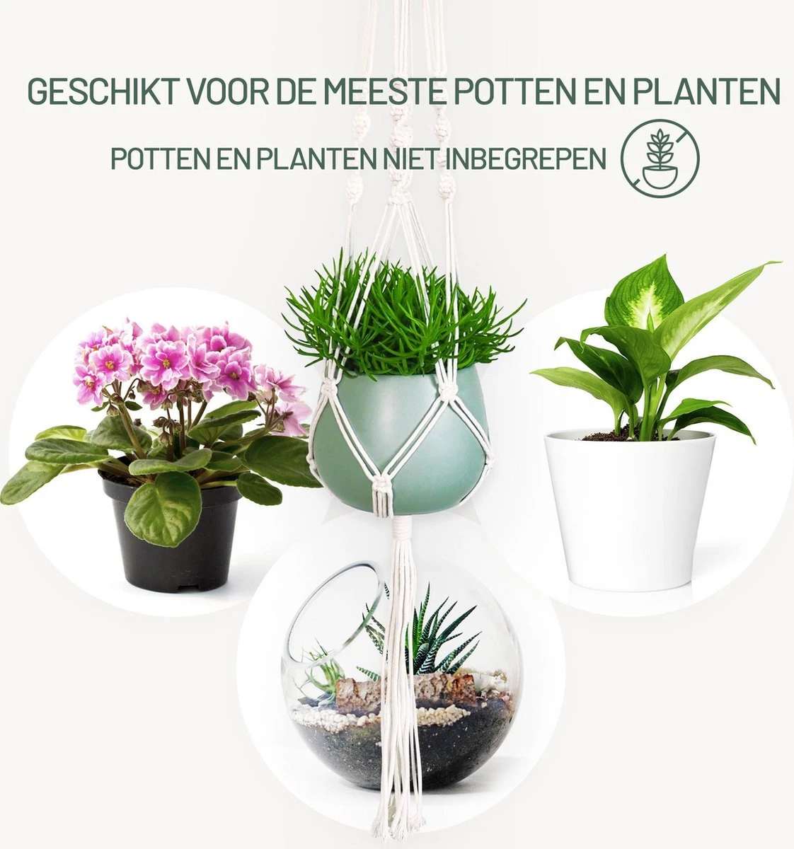 Gadgy Plantenhanger Macramé 3 Stuks - Luxe Gevlochten Touw Katoen - Plantenpot Ophangen - Hangpot 4 Gadgy Plantenhanger Macramé 3 Stuks - Luxe Gevlochten Touw Katoen - Plantenpot Ophangen - Hangpot - Afbeelding 2