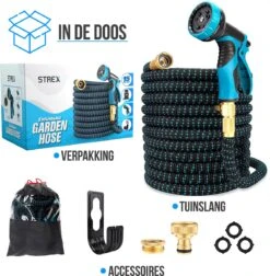 Strex Flexibele Tuinslang 15M Met Sproeikop - Uitrekbaar - Incl. Koppelingen, Ophanghaak & Opbergzak -Tuin Kweekbenodigdheden 1176x1200 3