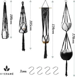 4 Stuks Luxe Macrame Plantenhangers - Boho Handgeweven Katoen Hangpot Voor Binnen/Buiten - Hangende Bloempot Met Kralen - Macramé Touw/Koord Hangplant Houder - Bohemian Wandhanger Decoratie - Plant Hanger - Verticale Tuin Bloempothouder Planthanger -Tuin Kweekbenodigdheden 1181x1200 4