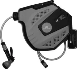 CoolHome - Wandslangenbox 20 Meter + 2 Meter - Tuinslang Met Haspel- Slangenhouder 180° Draaibaar - Tuinslanghaspel Zwart - Grijs