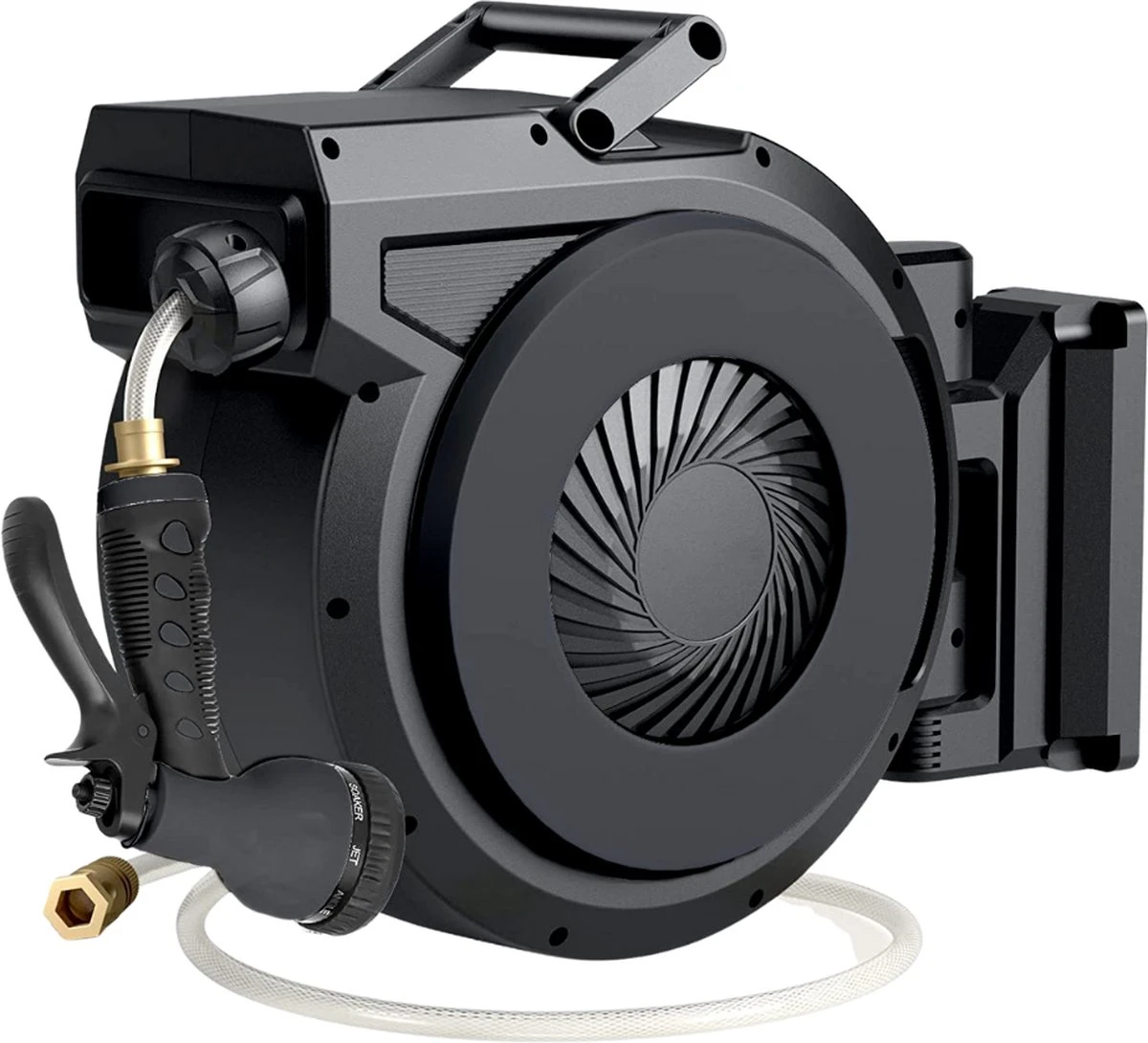 Buxibo - Wandslangenbox 20 Meter + 2 Meter - Tuinslang Met Haspel - 9 Sproei Standen - Slangenhouder 180° Draaibaar - Tuinslanghaspel Zwart+ Gratis Sproeier - Zwart 3 Buxibo - Wandslangenbox 20 Meter + 2 Meter - Tuinslang Met Haspel - 9 Sproei Standen - Slangenhouder 180° Draaibaar - Tuinslanghaspel Zwart+ Gratis Sproeier - Zwart