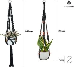 4 Stuks Zwarte Macrame Plantenhangers - Boho Handgeweven Katoen Hangpot Voor Binnen/Buiten - Hangende Bloempot Met Kralen - Macramé Touw/Koord Hangplant Houder - Bohemian Wandhanger Decoratie - Plant Hanger - Verticale Tuin Bloempothouder Planthanger -Tuin Kweekbenodigdheden 1200x1093