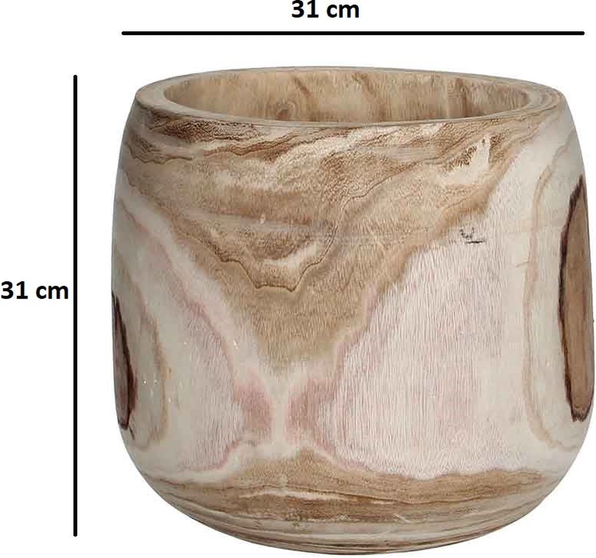 Mica Decorations Pia Bloempot - H31 X Ø31 Cm - Paulownia Hout - Lichtbruin 6 Mica Decorations Pia Bloempot - H31 X Ø31 Cm - Paulownia Hout - Lichtbruin - Afbeelding 4