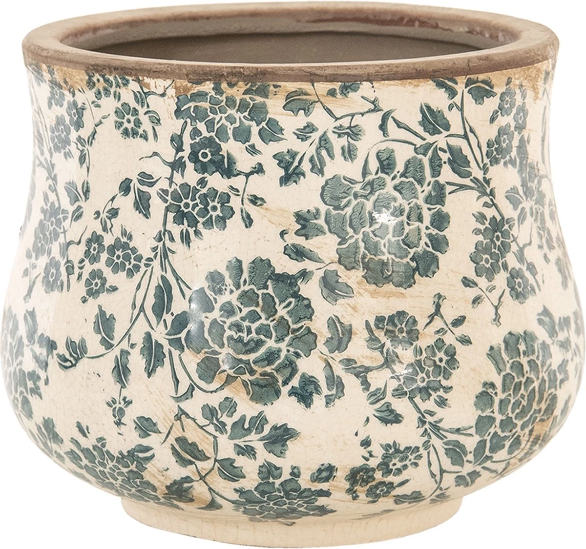 Clayre & Eef Bloempot Ø 21x17 Cm Beige Groen Keramiek Rond Bloemen Bloempot Binnen Plantenpot Plant Pot 3 Clayre & Eef Bloempot Ø 21x17 Cm Beige Groen Keramiek Rond Bloemen Bloempot Binnen Plantenpot Plant Pot