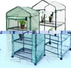 Relaxdays Kas Met Wielen - Tuinkas 3 Etages - Broeikas Kweekkas Tuin / Balkon 130 Cm Hoog - PE -Tuin Kweekbenodigdheden 1200x1146 8