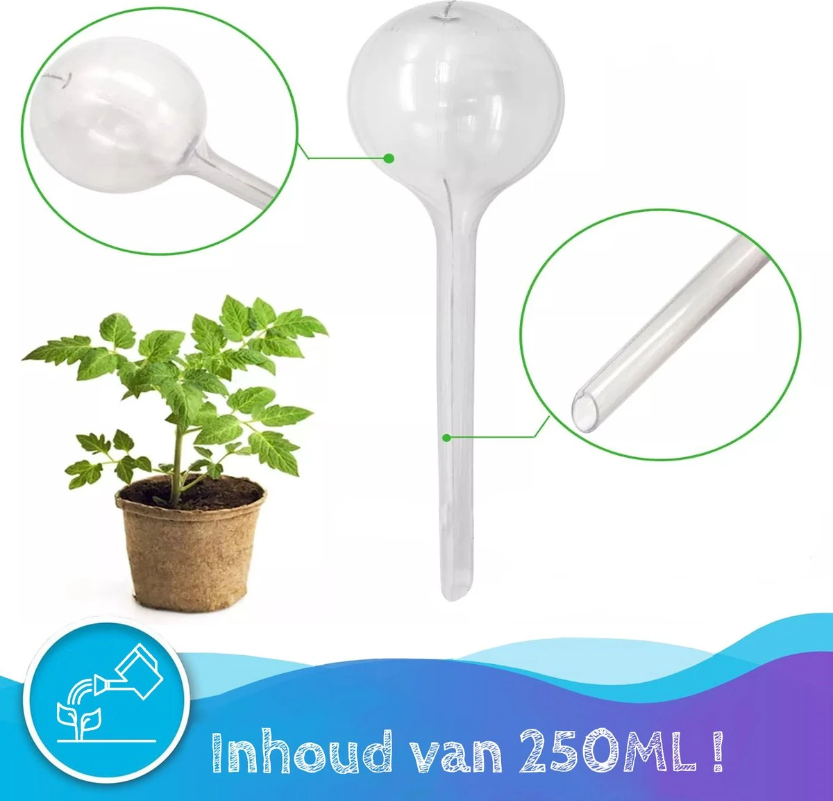 Summer Spark Waterdruppelaar Voor Planten 6 Stuks Transparant – 27 CM X 8 CM – 250 ML – Automatisch Watergeefsysteem Voor Kamerplanten – Planten Watergever Met Druppelsysteem – Waterbol 5 Summer Spark Waterdruppelaar Voor Planten 6 Stuks Transparant – 27 CM X 8 CM – 250 ML – Automatisch Watergeefsysteem Voor Kamerplanten – Planten Watergever Met Druppelsysteem – Waterbol - Afbeelding 3