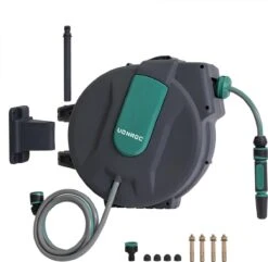 VONROC Automatische Slanghaspel – Incl. 25m Tuinslang, Aansluitslang, Spuitstuk, Koppelingen & Kraanaansluiting -Tuin Kweekbenodigdheden 1200x1170 1
