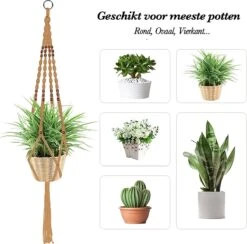 5 Stuks Jute Macrame Plantenhangers - Boho Handgeweven Katoen Hangpot Voor Binnen/Buiten - Hangende Bloempot Met Kralen - Macramé Touw/Koord Hangplant Houder - Bohemian Wandhanger Decoratie - Plant Hanger - Verticale Tuin Bloempothouder Planthanger -Tuin Kweekbenodigdheden 1200x1184 4