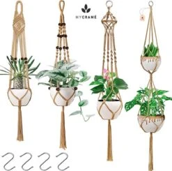 5 Stuks Jute Macrame Plantenhangers - Boho Handgeweven Katoen Hangpot Voor Binnen/Buiten - Hangende Bloempot Met Kralen - Macramé Touw/Koord Hangplant Houder - Bohemian Wandhanger Decoratie - Plant Hanger - Verticale Tuin Bloempothouder Planthanger -Tuin Kweekbenodigdheden 1200x1191 7