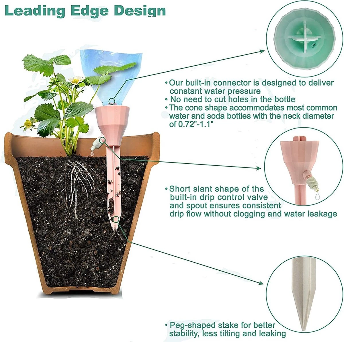 BOTC Waterdruppelaar Set Van 6 Stuks Voor Planten - Watergeefsysteem 9 BOTC Waterdruppelaar Set Van 6 Stuks Voor Planten - Watergeefsysteem - Afbeelding 7
