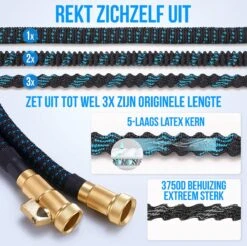 Strex Flexibele Tuinslang 15M Met Sproeikop - Uitrekbaar - Incl. Koppelingen, Ophanghaak & Opbergzak -Tuin Kweekbenodigdheden 1200x1197 4