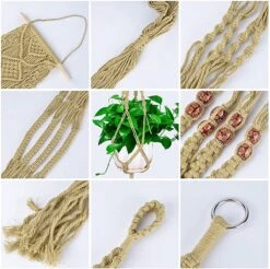 5 Stuks Luxe Jute Plantenhangers - Boho Handgeweven Katoen Hangpot Voor Binnen/Buiten - Hangende Bloempot Met Kralen - Macramé Touw/Koord Hangplant Houder - Bohemian Wandhanger Decoratie - Plant Hanger - Verticale Tuin Bloempothouder Planthanger -Tuin Kweekbenodigdheden 1200x1197 8