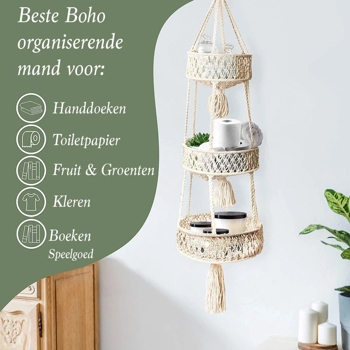 Macramé 3-Laags Hangende Fruitmand - Bohemian Mand Plantenhanger - Handgemaakt Katoen Touw Fruitschaal Hangmand - Boho Ophangbaar Etagere - Decoratieve Fruit Schaal/Basket - Opbergmand Organizer - Keuken/Balkon Decoratie - Hangpot Voor Binnen/Buiten 5 Macramé 3-Laags Hangende Fruitmand - Bohemian Mand Plantenhanger - Handgemaakt Katoen Touw Fruitschaal Hangmand - Boho Ophangbaar Etagere - Decoratieve Fruit Schaal/Basket - Opbergmand Organizer - Keuken/Balkon Decoratie - Hangpot Voor Binnen/Buiten - Afbeelding 3