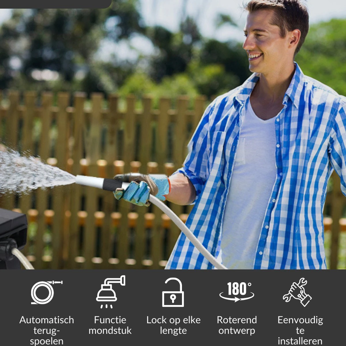 Buxibo - Wandslangenbox 20 Meter + 2 Meter - Tuinslang Met Haspel - 9 Sproei Standen - Slangenhouder 180° Draaibaar - Tuinslanghaspel Zwart+ Gratis Sproeier - Zwart 15 Buxibo - Wandslangenbox 20 Meter + 2 Meter - Tuinslang Met Haspel - 9 Sproei Standen - Slangenhouder 180° Draaibaar - Tuinslanghaspel Zwart+ Gratis Sproeier - Zwart - Afbeelding 13