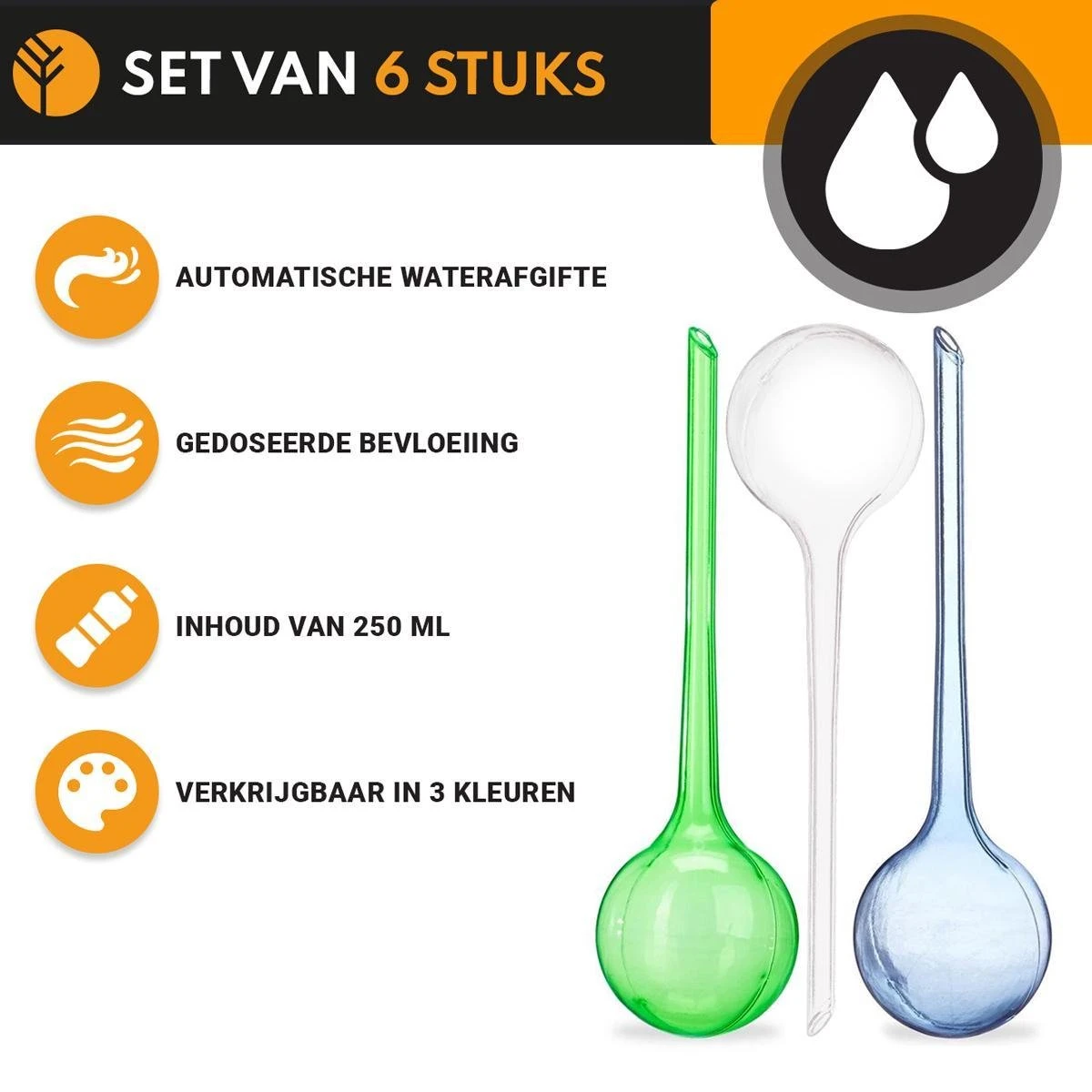 Waterdruppelaar Set Van 6 Stuks Voor Planten – 27 CM – Automatisch Watergeefsysteem Voor Kamerplanten – Planten Watergever Met Druppelsysteem – Waterbol 4 Waterdruppelaar Set Van 6 Stuks Voor Planten – 27 CM – Automatisch Watergeefsysteem Voor Kamerplanten – Planten Watergever Met Druppelsysteem – Waterbol - Afbeelding 2
