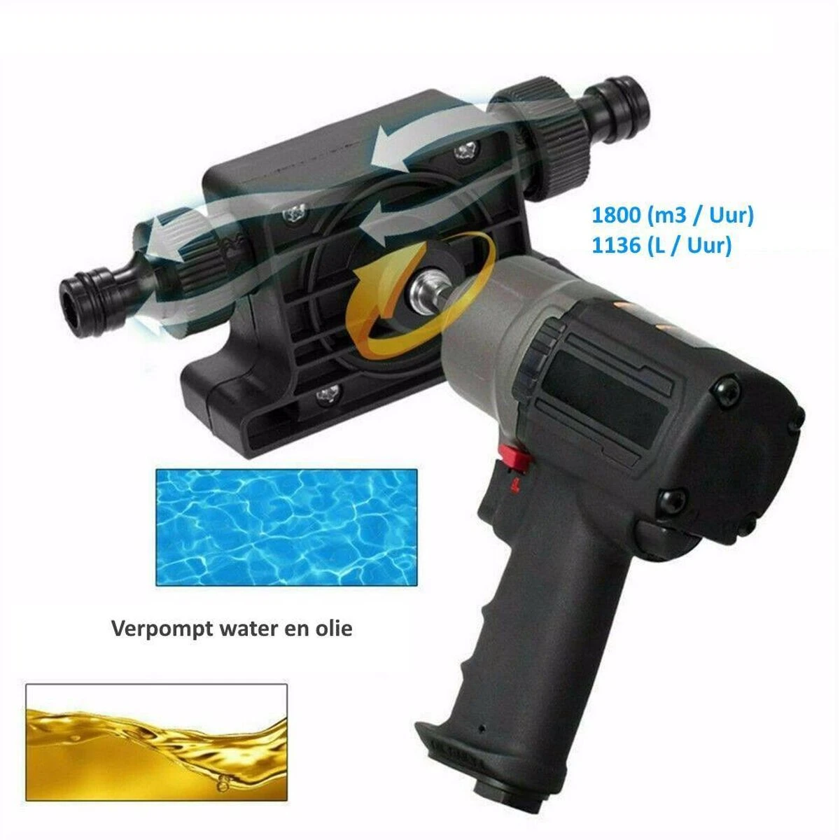 Waterpomp Voor Accuboor, Accutol Of Boormachine - Voorzetpomp - 1136 Liter / Uur - Boot Pomp Voor (Accu)boormachine Water Boorpomp 5 Waterpomp Voor Accuboor, Accutol Of Boormachine - Voorzetpomp - 1136 Liter / Uur - Boot Pomp Voor (Accu)boormachine Water Boorpomp - Afbeelding 3