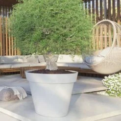 Bloempot Buiten Kunststof | Rond | Wit | Doorsnee 60 Cm Hoogte 52 Cm