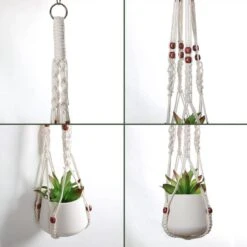 4 Stuks Plantenhangers - Boho Handgeweven Katoen Hangpot Voor Binnen/Buiten - Bloempot Met Kralen - Macramé Touw/Koord Hangplant Houder - Bohemian Wandhanger Decoratie - Verticale Tuin Plant Hanger Bloempothouder Planthanger Wit -Tuin Kweekbenodigdheden 1200x1200 868