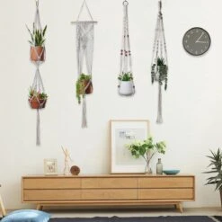4 Stuks Plantenhangers - Boho Handgeweven Katoen Hangpot Voor Binnen/Buiten - Bloempot Met Kralen - Macramé Touw/Koord Hangplant Houder - Bohemian Wandhanger Decoratie - Verticale Tuin Plant Hanger Bloempothouder Planthanger Wit -Tuin Kweekbenodigdheden 1200x1200 869