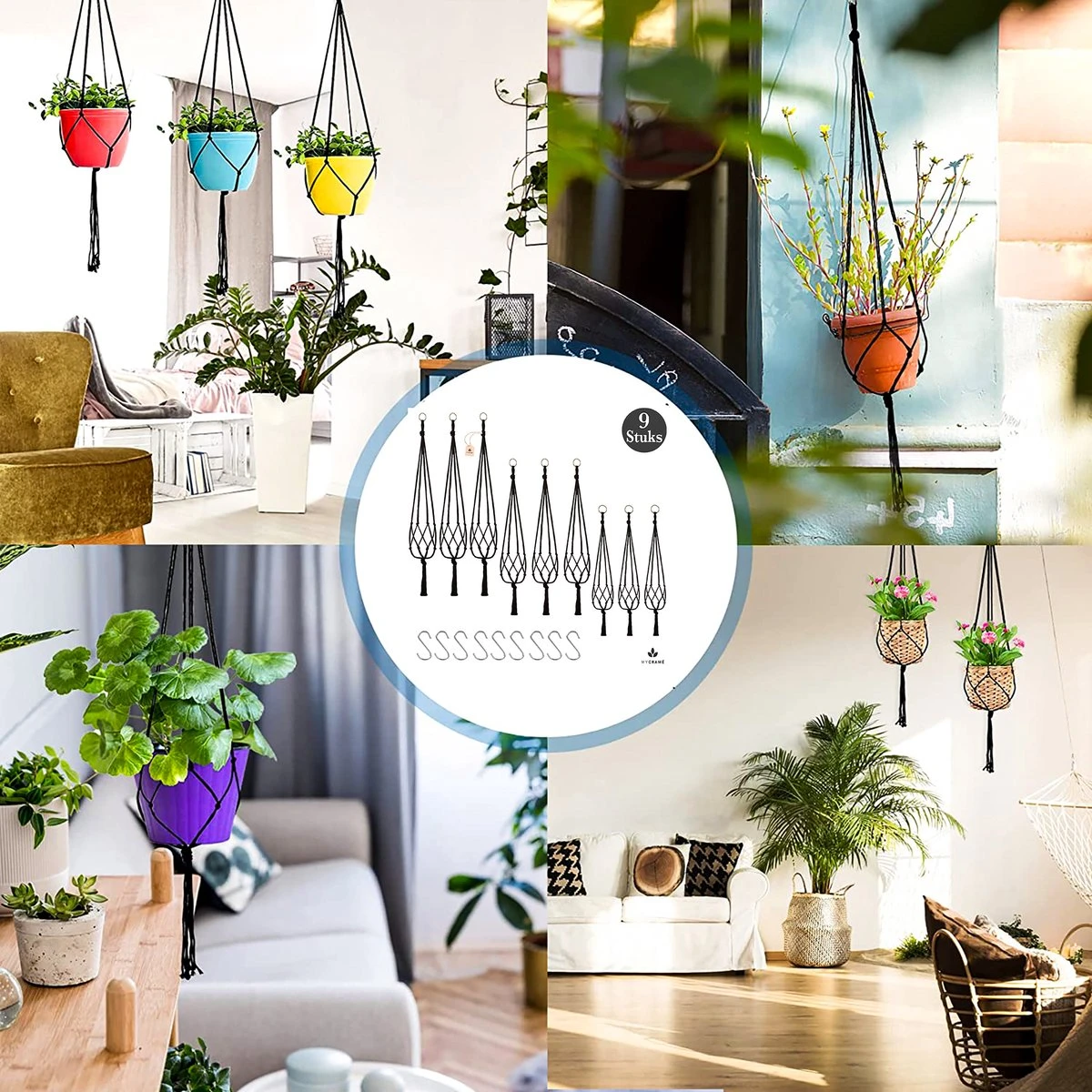 9 Stuks Zwart Macrame Plantenhangers - Boho Handgeweven Katoen Hangpot Voor Binnen/Buiten - Hangende Bloempot Met Kralen - Macramé Touw/Koord Hangplant Houder - Bohemian Wandhanger Decoratie - Plant Hanger - Verticale Tuin Bloempothouder Planthanger 4 9 Stuks Zwart Macrame Plantenhangers - Boho Handgeweven Katoen Hangpot Voor Binnen/Buiten - Hangende Bloempot Met Kralen - Macramé Touw/Koord Hangplant Houder - Bohemian Wandhanger Decoratie - Plant Hanger - Verticale Tuin Bloempothouder Planthanger - Afbeelding 2