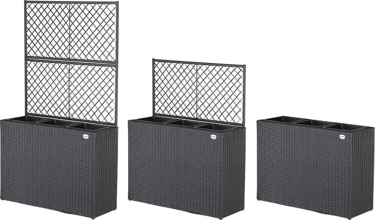 Casaria Polyrattan Plantenbak - Met Klimoprek - 3 Bakken Zwart 9 Casaria Polyrattan Plantenbak - Met Klimoprek - 3 Bakken Zwart - Afbeelding 7
