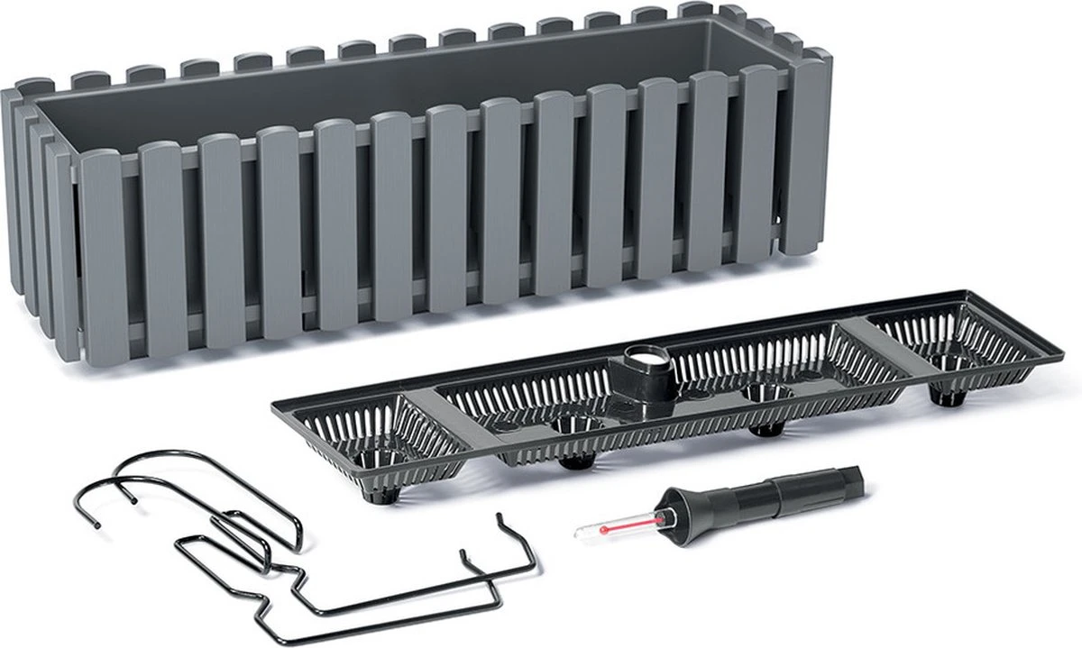 Prosperplast Fence-look Ophang Plantenbak/bloembak Kunststof 58 X 18 X 16 Cm Steengrijs Met Handige Droogtemeter Voor Binnen/buiten 5 Prosperplast Fence-look Ophang Plantenbak/bloembak Kunststof 58 X 18 X 16 Cm Steengrijs Met Handige Droogtemeter Voor Binnen/buiten - Afbeelding 3