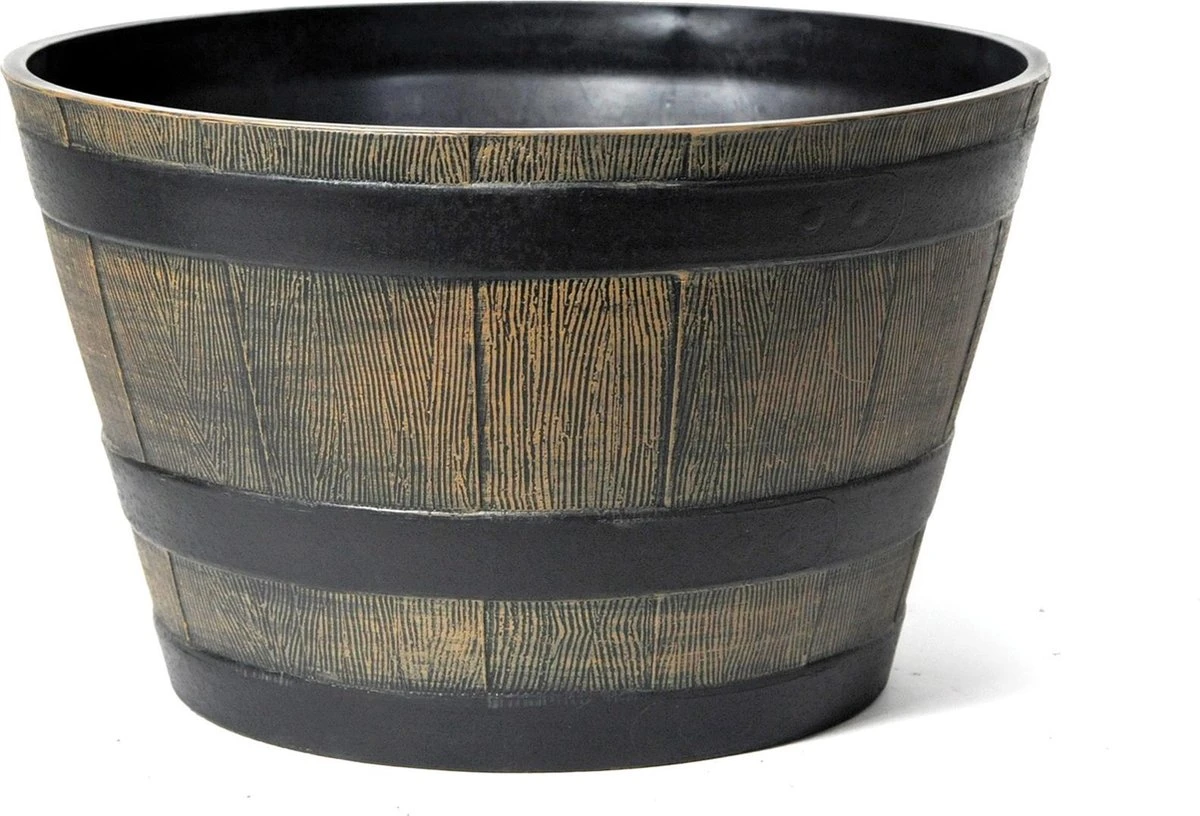 Bloembak Kunststof Houtnerf / Donker "taps Model" D44.5xH27 3 Bloembak Kunststof Houtnerf / Donker "taps Model" D44.5xH27