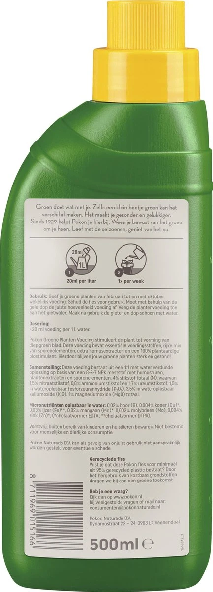 Pokon Groene Planten Voeding - 500ml - Plantenvoeding - 20ml Per 1L Water 7 Pokon Groene Planten Voeding - 500ml - Plantenvoeding - 20ml Per 1L Water - Afbeelding 5