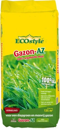 ECOstyle Gazon AZ Organische Gazonmest – Voor Diepgroen En Sterk Gazon – Geeft Tot 120 Dagen Voeding – Werkt Tegen Mos - 135 M² - 10 KG -Tuin Kweekbenodigdheden 561x1200