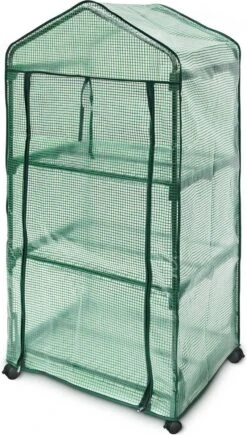Relaxdays Kas Met Wielen - Tuinkas 3 Etages - Broeikas Kweekkas Tuin / Balkon 130 Cm Hoog - PE -Tuin Kweekbenodigdheden 681x1200