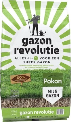 Pokon Gazon Revolutie - 12,5kg - Gazonmest / Graszaad / Bodemverbeteraar - Geschikt Voor 250m² - Binnen 15 Dagen Resultaat -Tuin Kweekbenodigdheden 702x1200