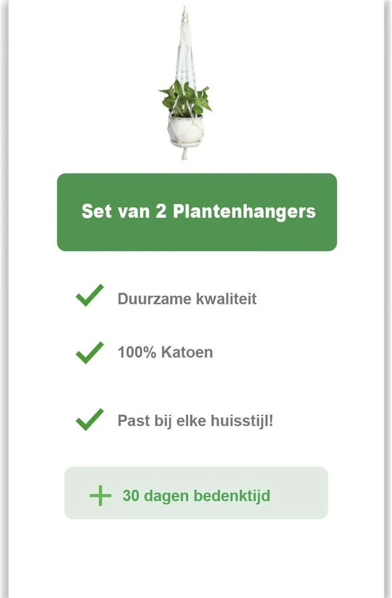 Merkloos Plantenhanger Macramé - Luxe Gevlochten Touw Katoen - 2 Stuks - Plantenpot Ophangen 8 Merkloos Plantenhanger Macramé - Luxe Gevlochten Touw Katoen - 2 Stuks - Plantenpot Ophangen - Afbeelding 6