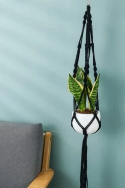 4 Stuks Zwarte Macrame Plantenhangers - Boho Handgeweven Katoen Hangpot Voor Binnen/Buiten - Hangende Bloempot Met Kralen - Macramé Touw/Koord Hangplant Houder - Bohemian Wandhanger Decoratie - Plant Hanger - Verticale Tuin Bloempothouder Planthanger -Tuin Kweekbenodigdheden 800x1200 75