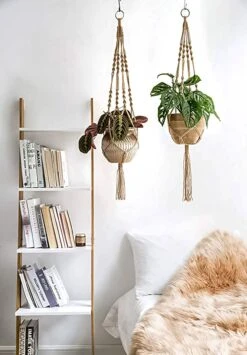 5 Stuks Luxe Jute Plantenhangers - Boho Handgeweven Katoen Hangpot Voor Binnen/Buiten - Hangende Bloempot Met Kralen - Macramé Touw/Koord Hangplant Houder - Bohemian Wandhanger Decoratie - Plant Hanger - Verticale Tuin Bloempothouder Planthanger -Tuin Kweekbenodigdheden 836x1200