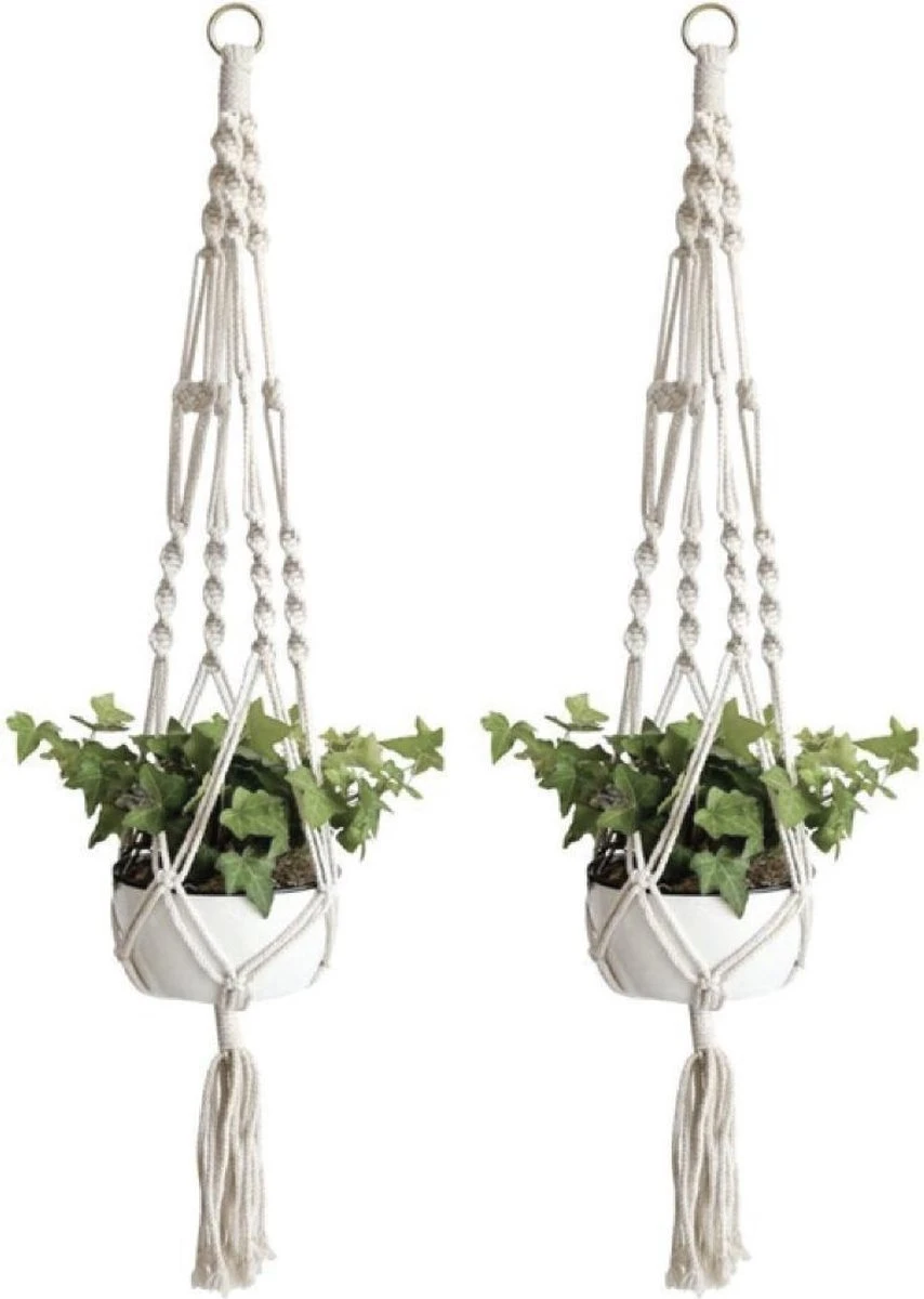 Merkloos Plantenhanger Macramé - Luxe Gevlochten Touw Katoen - 2 Stuks - Plantenpot Ophangen 3 Merkloos Plantenhanger Macramé - Luxe Gevlochten Touw Katoen - 2 Stuks - Plantenpot Ophangen