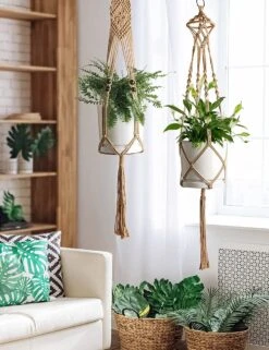5 Stuks Jute Macrame Plantenhangers - Boho Handgeweven Katoen Hangpot Voor Binnen/Buiten - Hangende Bloempot Met Kralen - Macramé Touw/Koord Hangplant Houder - Bohemian Wandhanger Decoratie - Plant Hanger - Verticale Tuin Bloempothouder Planthanger -Tuin Kweekbenodigdheden 923x1200 8