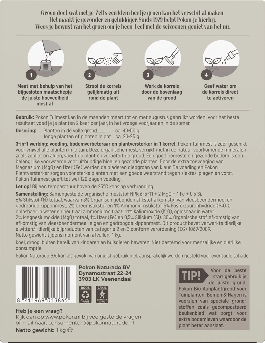 Pokon Tuinmest - 1kg - Meststof - 3-in-1 Werking 5 Pokon Tuinmest - 1kg - Meststof - 3-in-1 Werking - Afbeelding 3