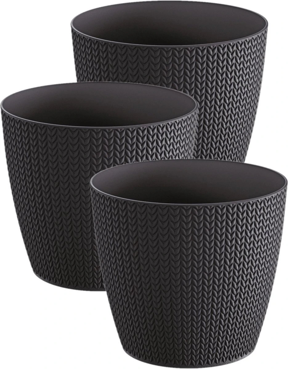 Prosperplast Set Van 3x Stuks Stijlvolle Plantenpotten/bloempotten Kunststof Dia 13 Cm En Hoogte 11 Cm In Het Antraciet Grijs Voor Binnen/buiten 3 Prosperplast Set Van 3x Stuks Stijlvolle Plantenpotten/bloempotten Kunststof Dia 13 Cm En Hoogte 11 Cm In Het Antraciet Grijs Voor Binnen/buiten