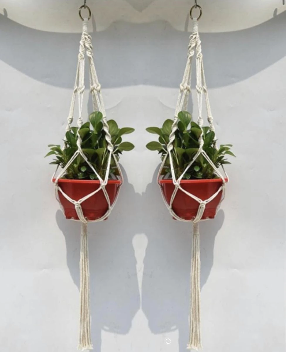 Merkloos Plantenhanger Macramé - Luxe Gevlochten Touw Katoen - 2 Stuks - Plantenpot Ophangen 6 Merkloos Plantenhanger Macramé - Luxe Gevlochten Touw Katoen - 2 Stuks - Plantenpot Ophangen - Afbeelding 4
