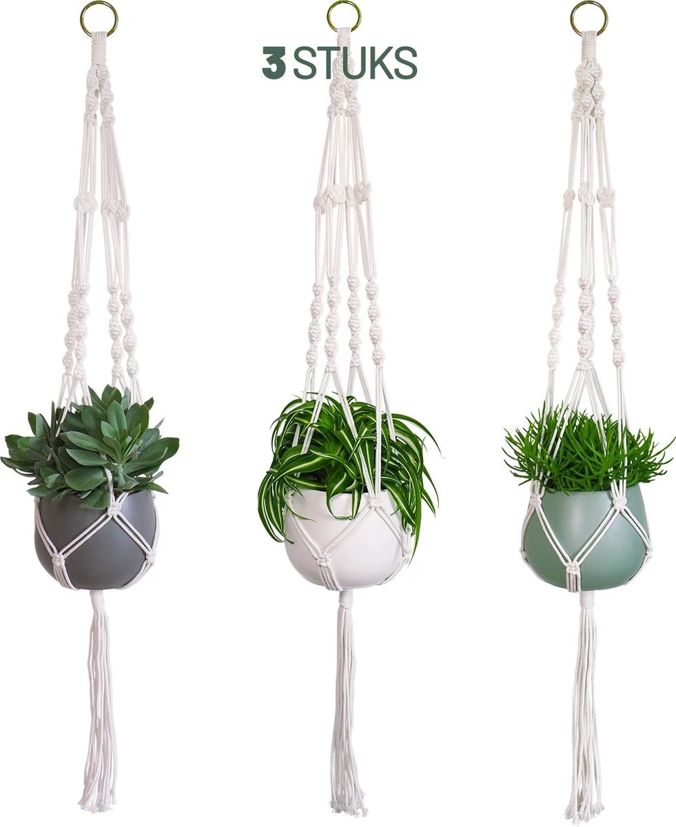 Gadgy Plantenhanger Macramé 3 Stuks - Luxe Gevlochten Touw Katoen - Plantenpot Ophangen - Hangpot 3 Gadgy Plantenhanger Macramé 3 Stuks - Luxe Gevlochten Touw Katoen - Plantenpot Ophangen - Hangpot